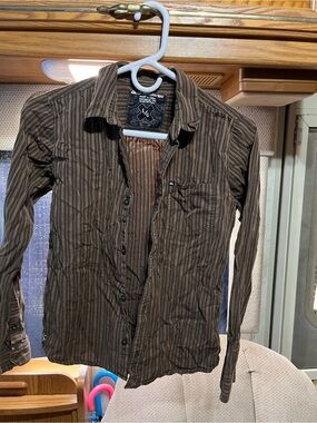 Quiksilver Brown Striped Casual Button-Up Shirt